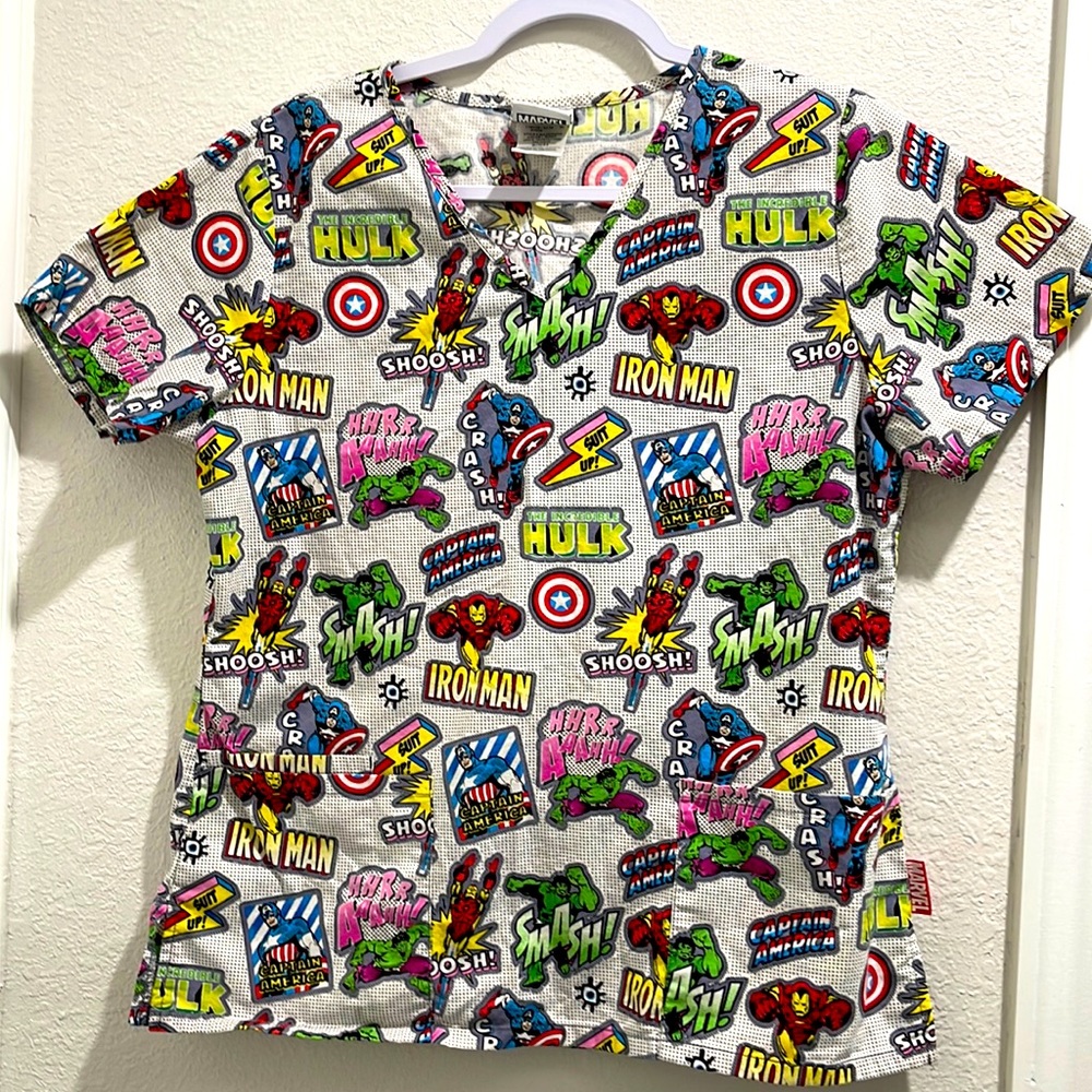 Marvel Comics Womens Scrub Top Small